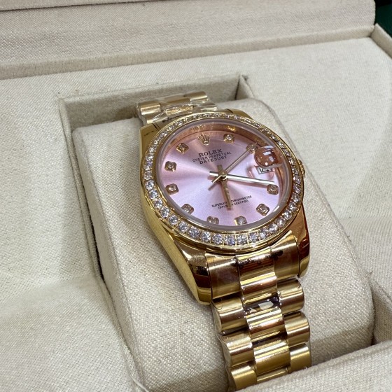 Datejust series pink dial with diamonds 31mm gold strap